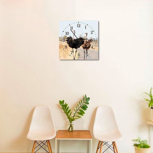 Horloge Décorative Avec Duo D'autruches Sauvages 30 X 30 Cm Beige