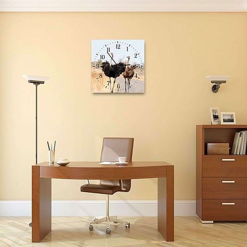 Horloge Décorative Avec Duo D'autruches Sauvages 40 X 40 Cm Beige
