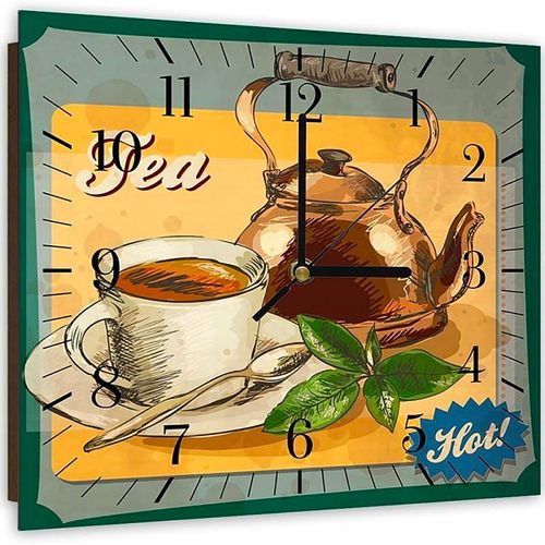 Horloge Murale Conviviale Illustration Théière Et Tasse 30 X 30 Cm Marron