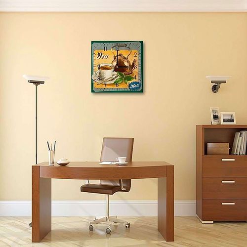Horloge Murale Conviviale Illustration Théière Et Tasse 60 X 60 Cm Marron