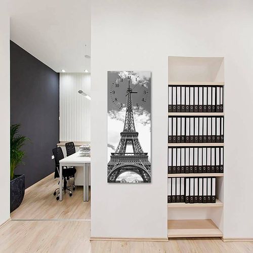 Horloge Murale Design Tour Eiffel En Monochrome 30 X 90 Cm Noir