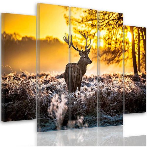 Tableau Coucher De Soleil Cerf 200 X 100 Cm Orange