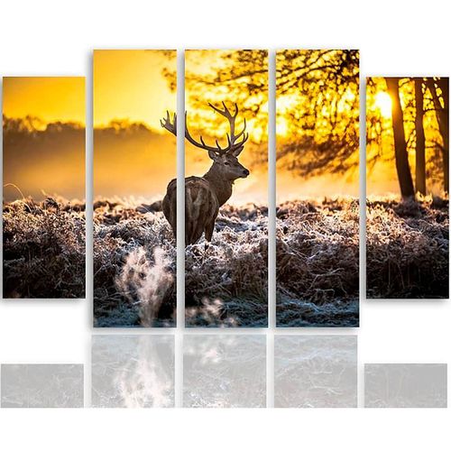 Tableau Coucher De Soleil Cerf 200 X 100 Cm Orange