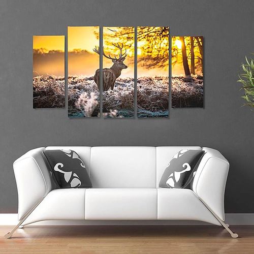 Tableau Coucher De Soleil Cerf 200 X 100 Cm Orange