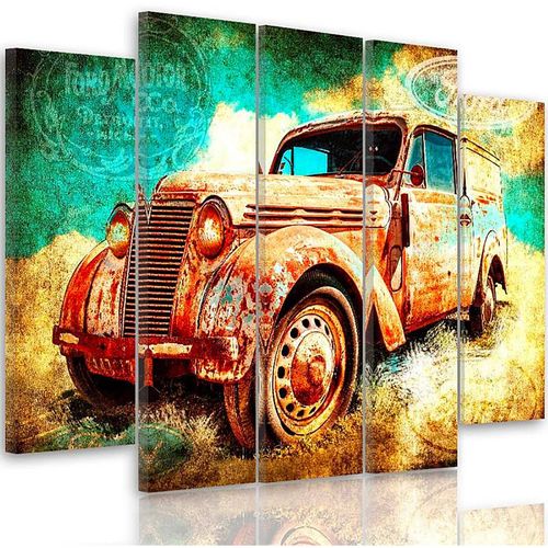 Tableau Voiture Rouillée 300 X 140 Cm Orange