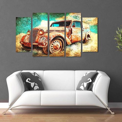Tableau Voiture Rouillée 300 X 140 Cm Orange