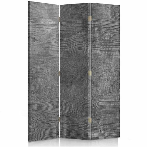 Paravent Design Gris Bois 3 Panneaux Pour Intérieur Chic 110 X 150 Cm - 2 Faces R° V° + 360° Gris