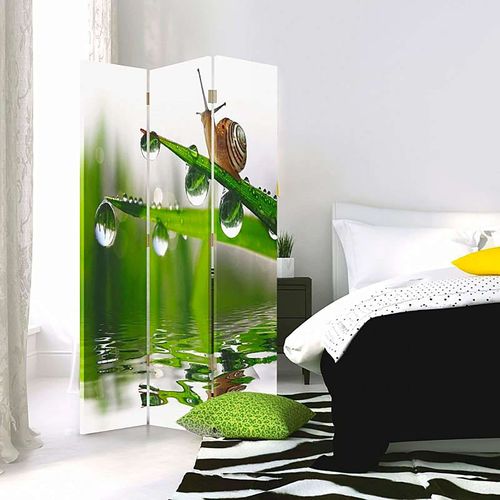 Paravent Design Escargots Et Rosée Sur Brins D'herbe 110 X 150 Cm - 2 Faces R° V° + 360° Vert