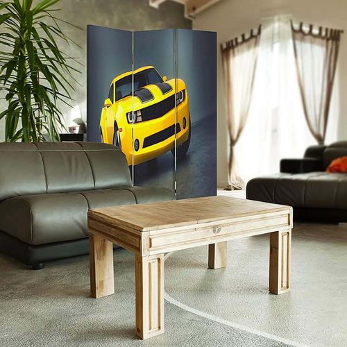 Paravent Design Voiture Jaune Pour Intérieur Moderne 110 X 180 Cm - 2 Faces R° V° + 360° Jaune