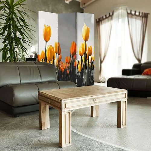 Paravent Décoratif Tulipes Jaunes Pour Une Ambiance Zen 110 X 150 Cm - 2 Faces R° V° + 360° Jaune