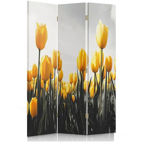 Paravent Décoratif Tulipes Jaunes Pour Une Ambiance Zen 110 X 150 Cm - 2 Faces R° V° + 360° Jaune