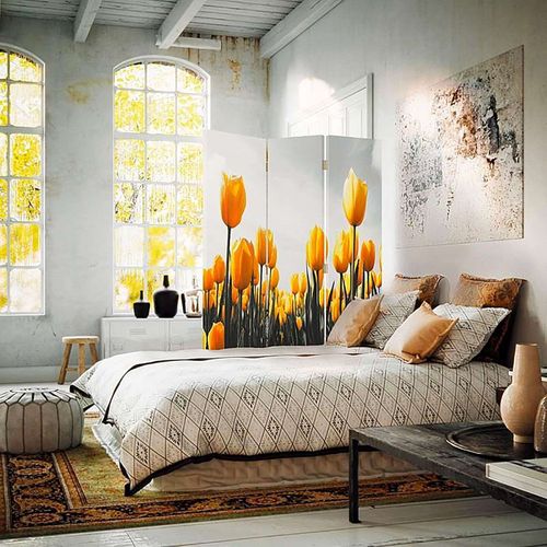 Paravent Décoratif Tulipes Jaunes Pour Une Ambiance Zen 110 X 180 Cm - 2 Faces R° V° + 360° Jaune
