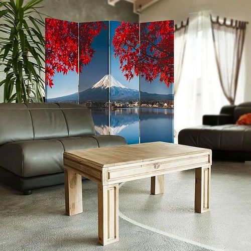 Paravent Mont Fuji 4 Panneaux Design Élégant Et Zen 145 X 150 Cm - 2 Faces R° V° + 360° Bleu