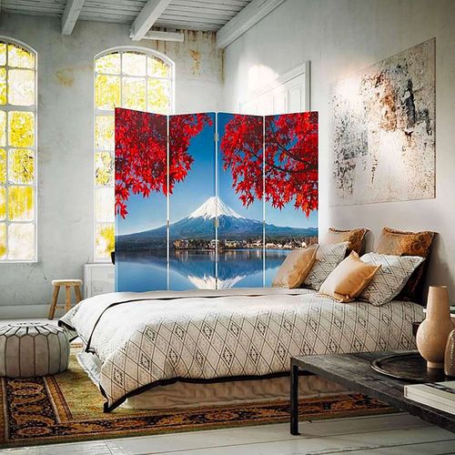 Paravent Mont Fuji 4 Panneaux Design Élégant Et Zen 145 X 180 Cm - 2 Faces R° V° + 360° Bleu