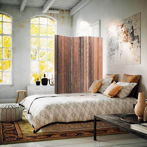 Paravent En Bois Style Rustique 3 Panneaux - Intérieur Chic 110 X 180 Cm - 1 Face Déco Marron