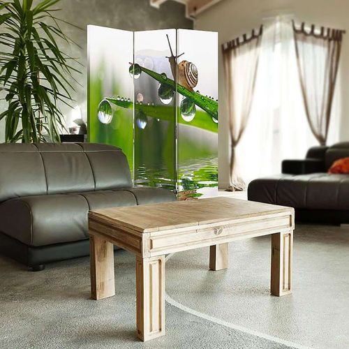 Paravent Design Escargots Et Rosée Sur Brins D'herbe 110 X 150 Cm - 1 Face Déco Vert
