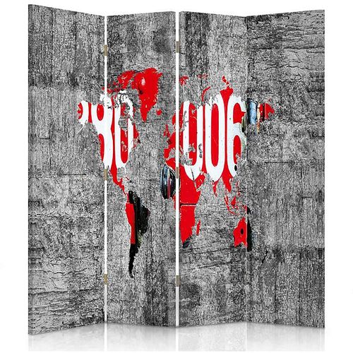 Paravent Déco Carte Du Monde Vintage Pour Intérieurs Modernes 145 X 150 Cm - 1 Face Déco Gris