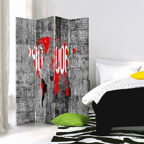 Paravent Déco Carte Du Monde Vintage Pour Intérieurs Modernes 145 X 180 Cm - 1 Face Déco Gris