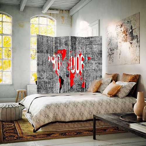 Paravent Déco Carte Du Monde Vintage Pour Intérieurs Modernes 145 X 180 Cm - 1 Face Déco Gris