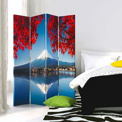 Paravent Mont Fuji 4 Panneaux Design Élégant Et Zen 145 X 150 Cm - 1 Face Déco Bleu