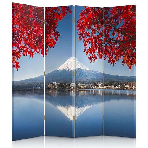 Paravent Mont Fuji 4 Panneaux Design Élégant Et Zen 145 X 150 Cm - 1 Face Déco Bleu