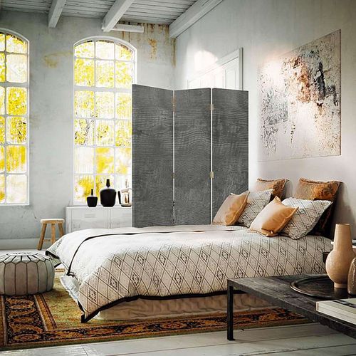 Paravent Design Gris Bois 3 Panneaux Pour Intérieur Chic 110 X 150 Cm - 2 Faces R° V° Gris