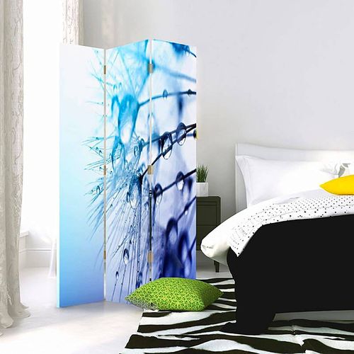 Paravent Design Rosée Et Pissenlit Pour Décoration Intérieure 110 X 150 Cm - 2 Faces R° V° Bleu