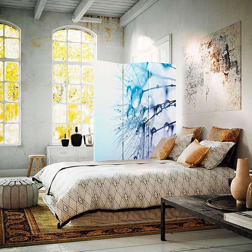 Paravent Design Rosée Et Pissenlit Pour Décoration Intérieure 110 X 180 Cm - 2 Faces R° V° Bleu