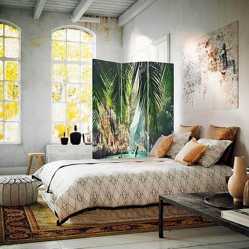 Paravent Décoratif Bateau Tropique Pour Intérieur Zen 110 X 150 Cm - 2 Faces R° V° Vert