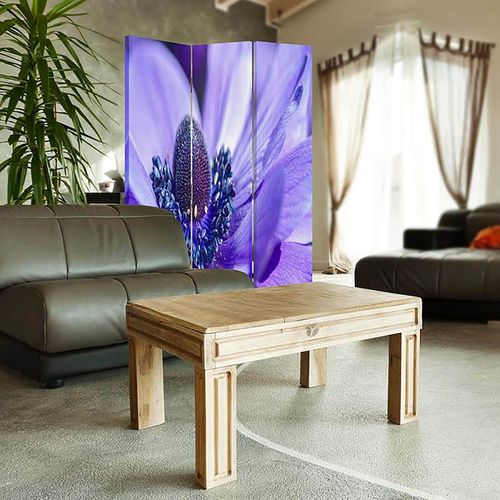 Paravent Déco 3 Volets Motif Fleur Bleu-violet Élégant 110 X 150 Cm - 2 Faces R° V° Bleu