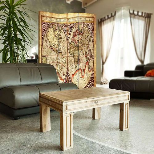 Paravent 3 Volets Déco Murale Carte Du Vieux Monde Vintage 110 X 180 Cm - 2 Faces R° V° Marron