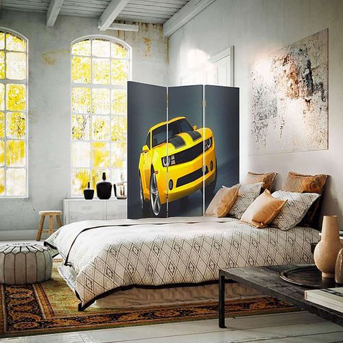 Paravent Design Voiture Jaune Pour Intérieur Moderne 110 X 180 Cm - 2 Faces R° V° Jaune