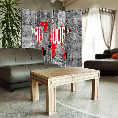 Paravent Déco Carte Du Monde Vintage Pour Intérieurs Modernes 145 X 150 Cm - 2 Faces R° V° Gris