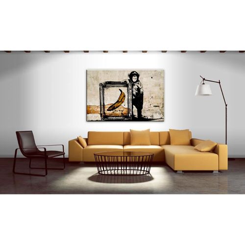 Tableau Inspiré Par Banksy Sépia 120 X 80 Cm Beige