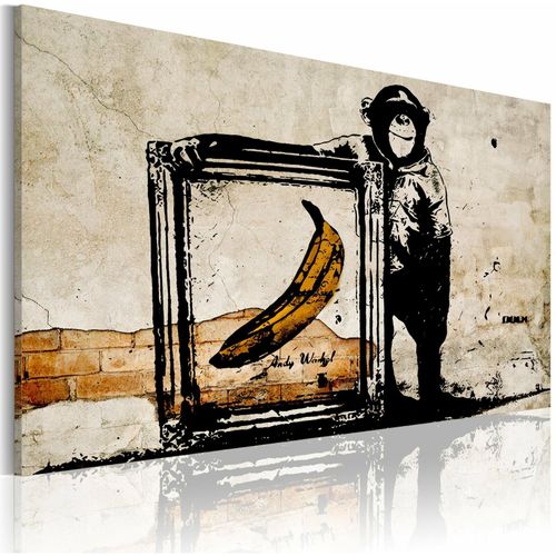 Tableau Inspiré Par Banksy Sépia 120 X 80 Cm Beige