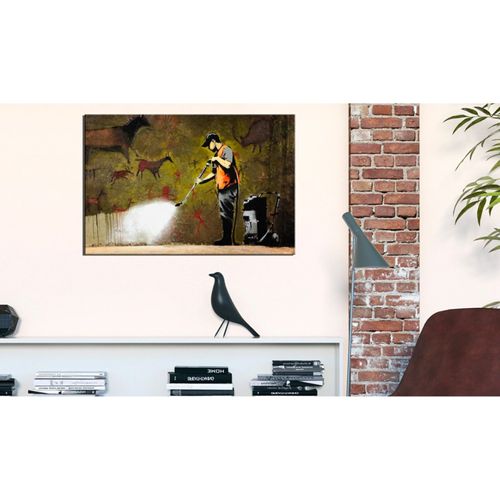 Tableau Peinture Rupestre Par Banksy 120 X 80 Cm Marron