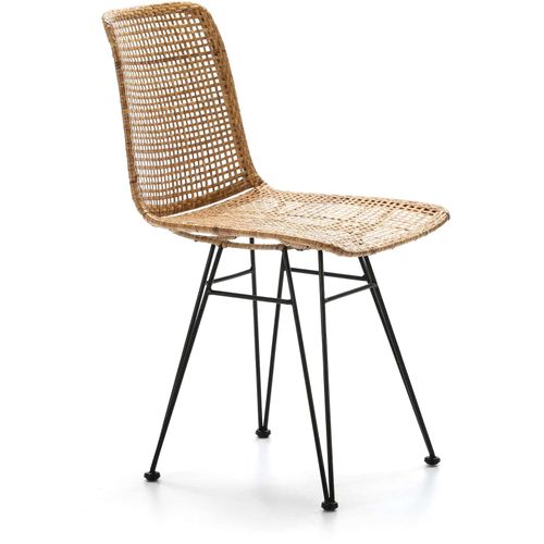 Chaise Cannage Couleur Bois Clair Pieds Noir