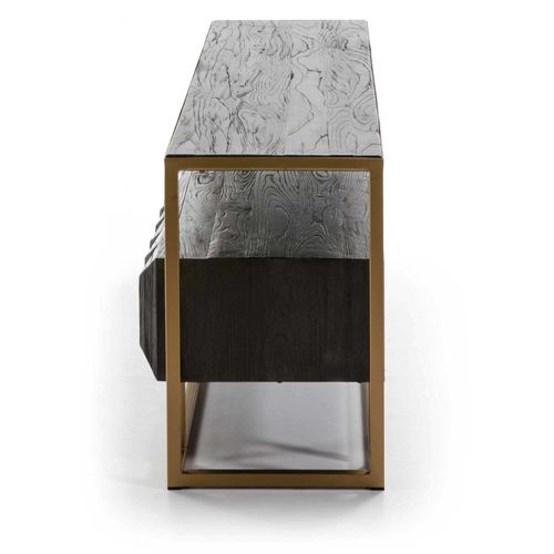 Meule TV En Bois Cérusé Marron Structure Métal Doré L180cm