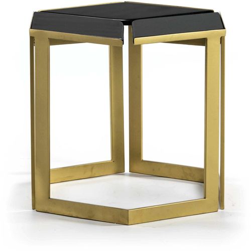 Table D’appoint Plateau Noir Srtucture Dorée L58cm