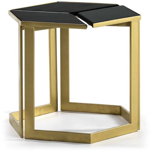 Table D’appoint Plateau Noir Srtucture Dorée L58cm