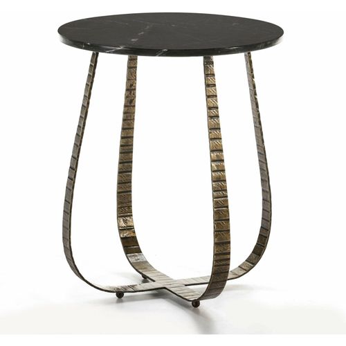 Table D’appoint En Marbre Noir Et Métal Doré 50x50x62