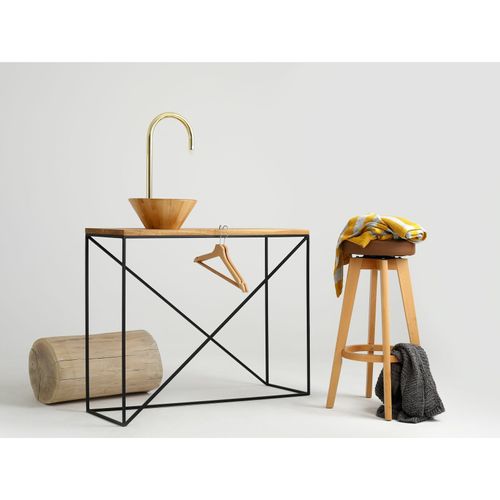 Console En Bois Massif Clair Et Métal Noir L100cm