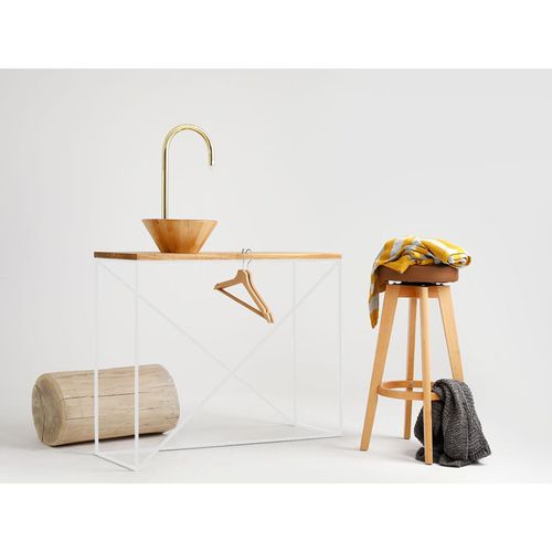 Console En Bois Massif Clair Et Métal Blanc L100cm