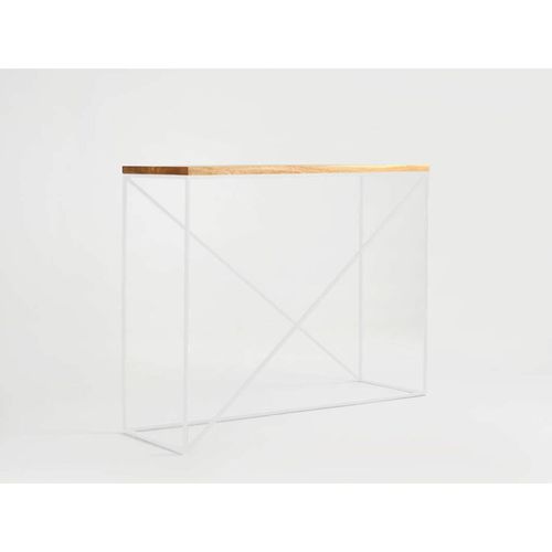 Console En Bois Massif Clair Et Métal Blanc L100cm