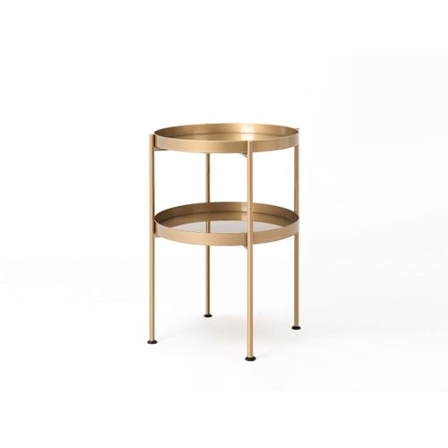 Table D’appoint Ronde 2 Plateaux Doré D40cm