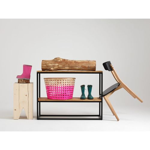 Console 2 Plateaux Chêne Pied Métal Noir L100cm