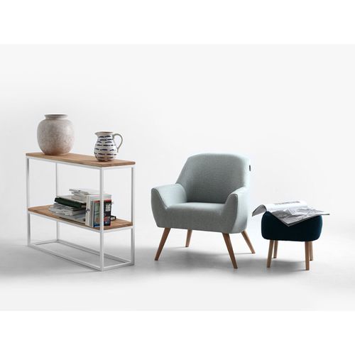 Console 2 Plateaux Chêne Pied Métal Blanc L100cm