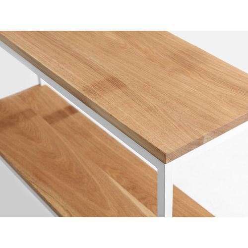 Console 2 Plateaux Chêne Pied Métal Blanc L100cm