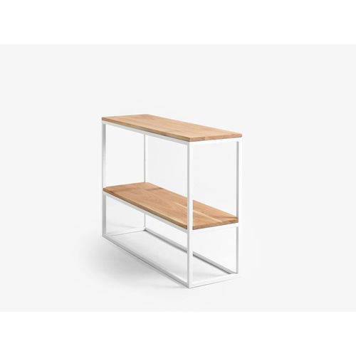 Console 2 Plateaux Chêne Pied Métal Blanc L100cm
