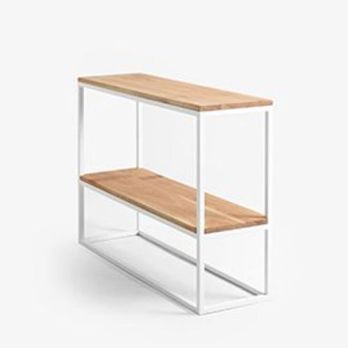 Console 2 Plateaux Chêne Pied Métal Blanc L100cm